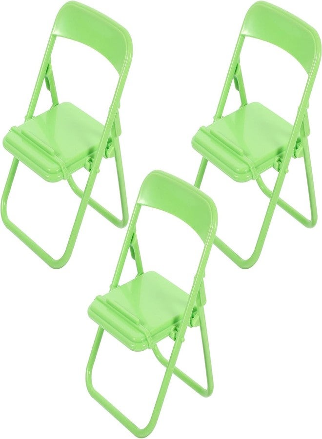 Zhuluck 3 Pcs Green Mini Folding Chairs, Dollhouse Folding Chair Miniature Novelty Mini Folding Chair Phone Holder 1:12 Scale Action Figure Accessories for Desktop Dollhouse Decor - Image 1